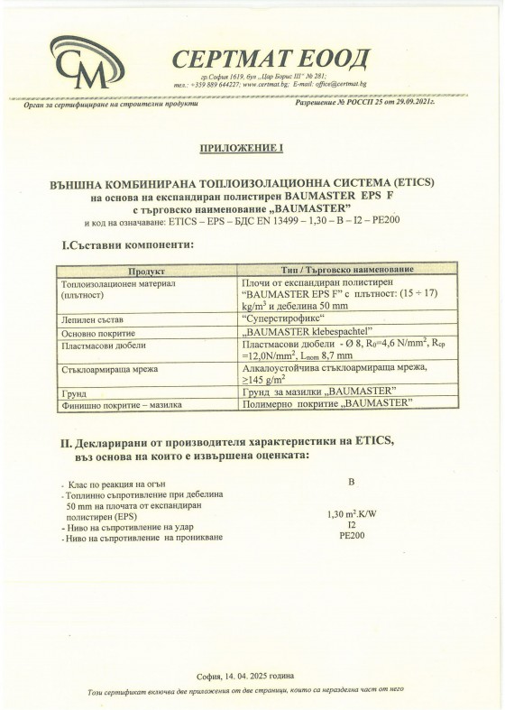 Сертификат за съответствие - №25-НУРВСПСРБ-35
